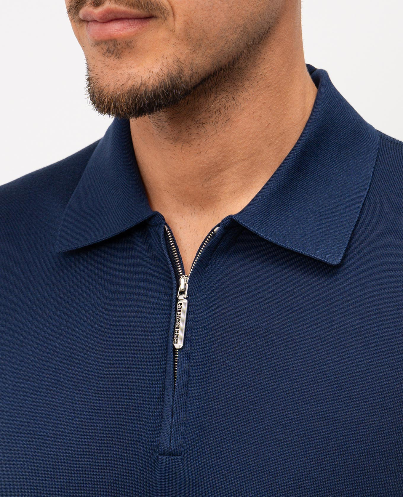

Blue silk polo shirt with embroidered monogram logo Stefano Ricci