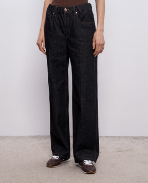 Brunello Cucinelli Dark blue jeans with a monil chain MP134P4108