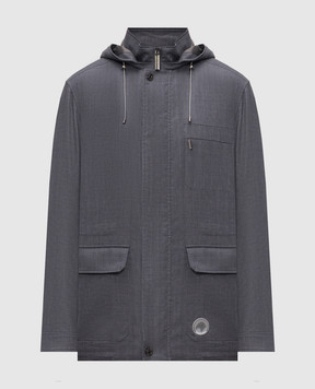 Stefano Ricci Grey linen and wool jacket with logo patch M7J6100390LW001Q