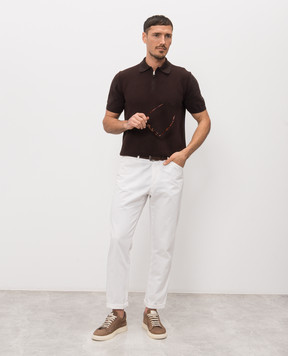 Canali Brown cotton polo shirt with woven pattern MK02461C0454