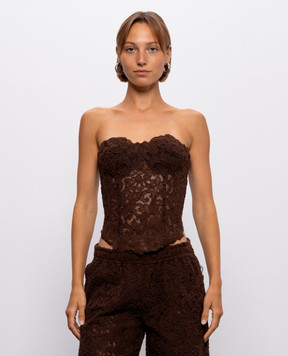 Ermanno Scervino Brown lace corset bustier top D492L305EXQ