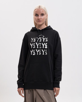Y`S Yamamoto Black hoodie with monogram logo print YVT29669