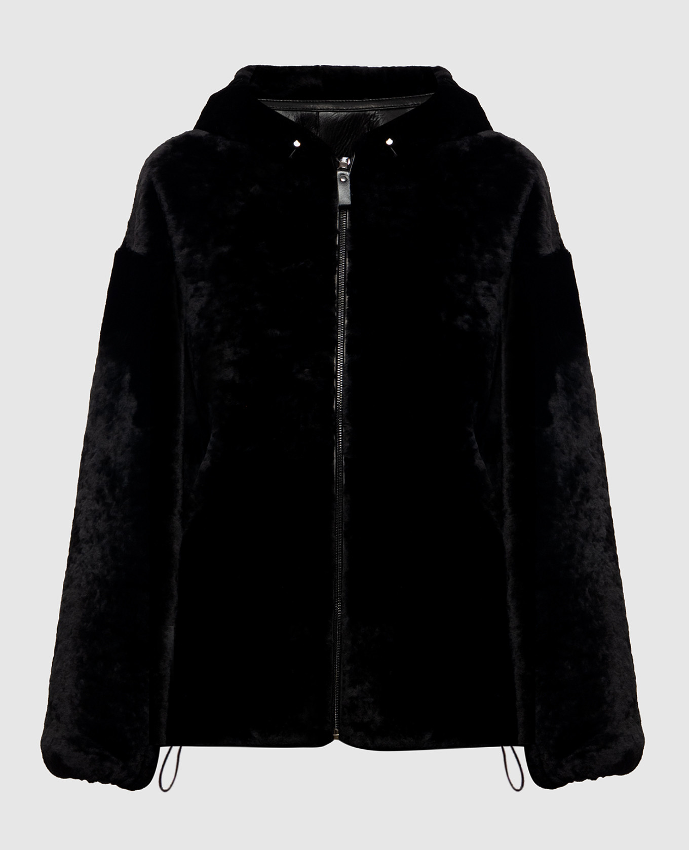 Black reversible sheepskin coat with hood