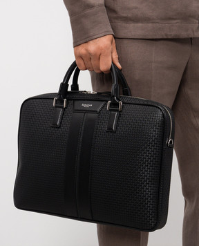 Serapian Black leather briefcase with monogram embossing SRSTSMLL739937ACG2