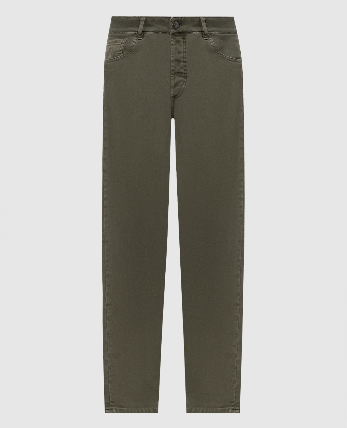 Khaki jeans with logo patch