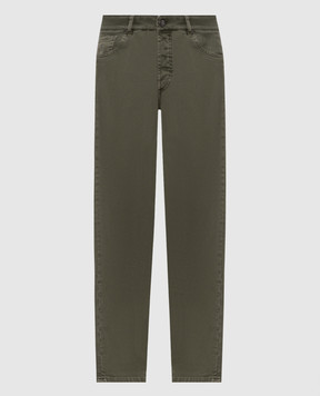 Brunello Cucinelli Khaki jeans with logo patch M277PD3210