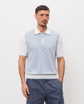 Stefano Ricci Ivory polo with patterned silk K818108P31F26174