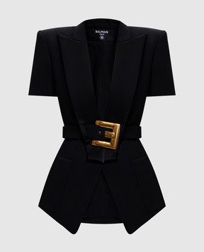 Balmain Black wool jacket with short sleeves GF1SB225ME54