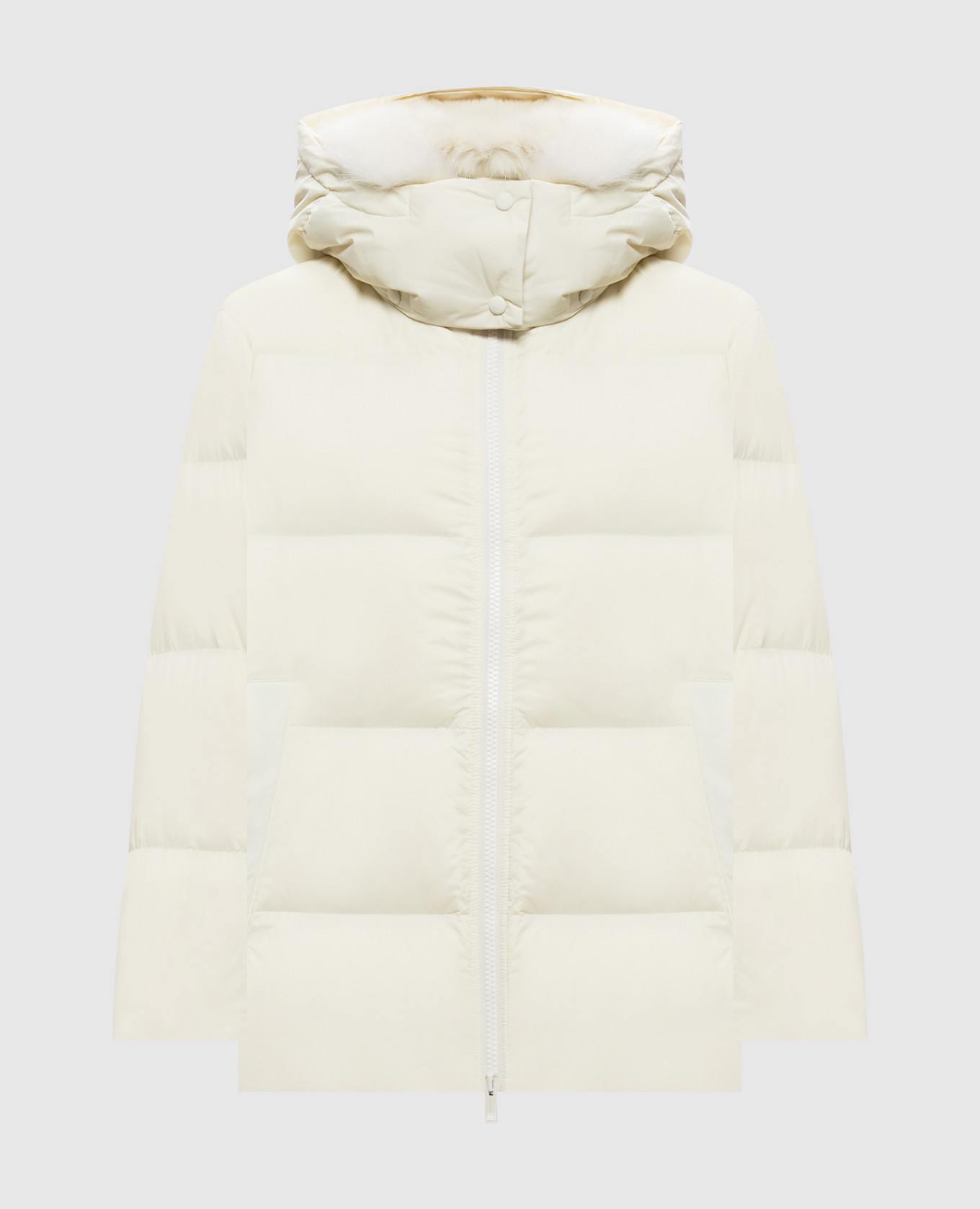 Ivory down jacket with fox fur