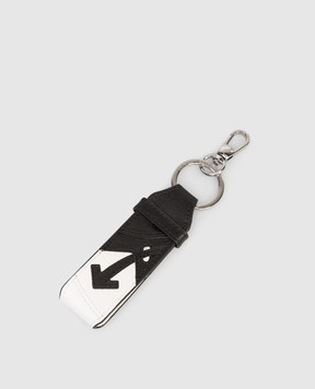 Off-White Black leather keychain with logo print OMZF003C99LEA001