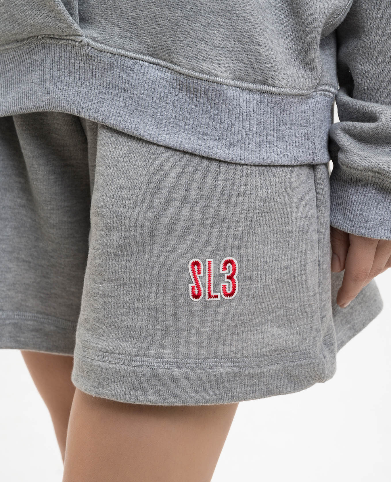 Grey melange shorts with monogram embroidery Solotre 5
