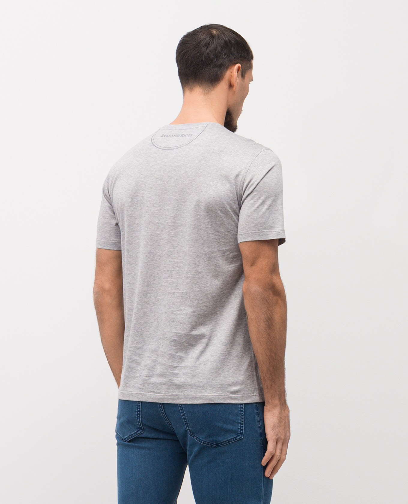 Grey melange T-shirt with embroidered logo Stefano Ricci 3