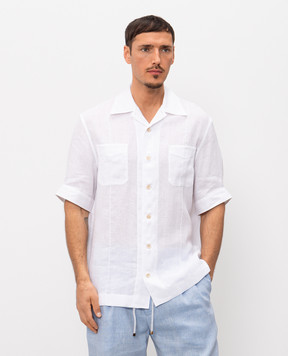 Brunello Cucinelli Gray linen shirt with short sleeves MM6840619