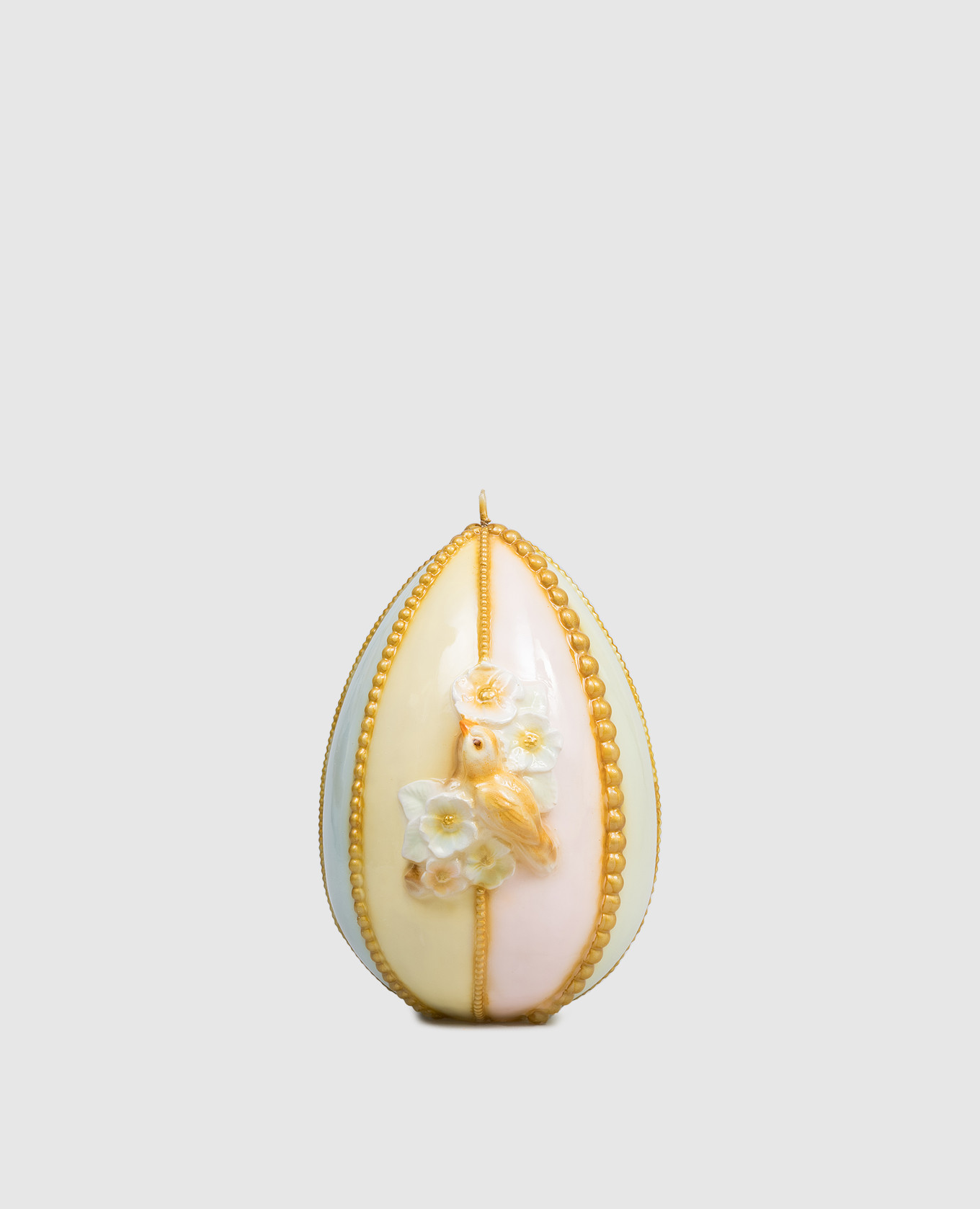 

Egg-shaped candle with decorations Cereria Introna, White