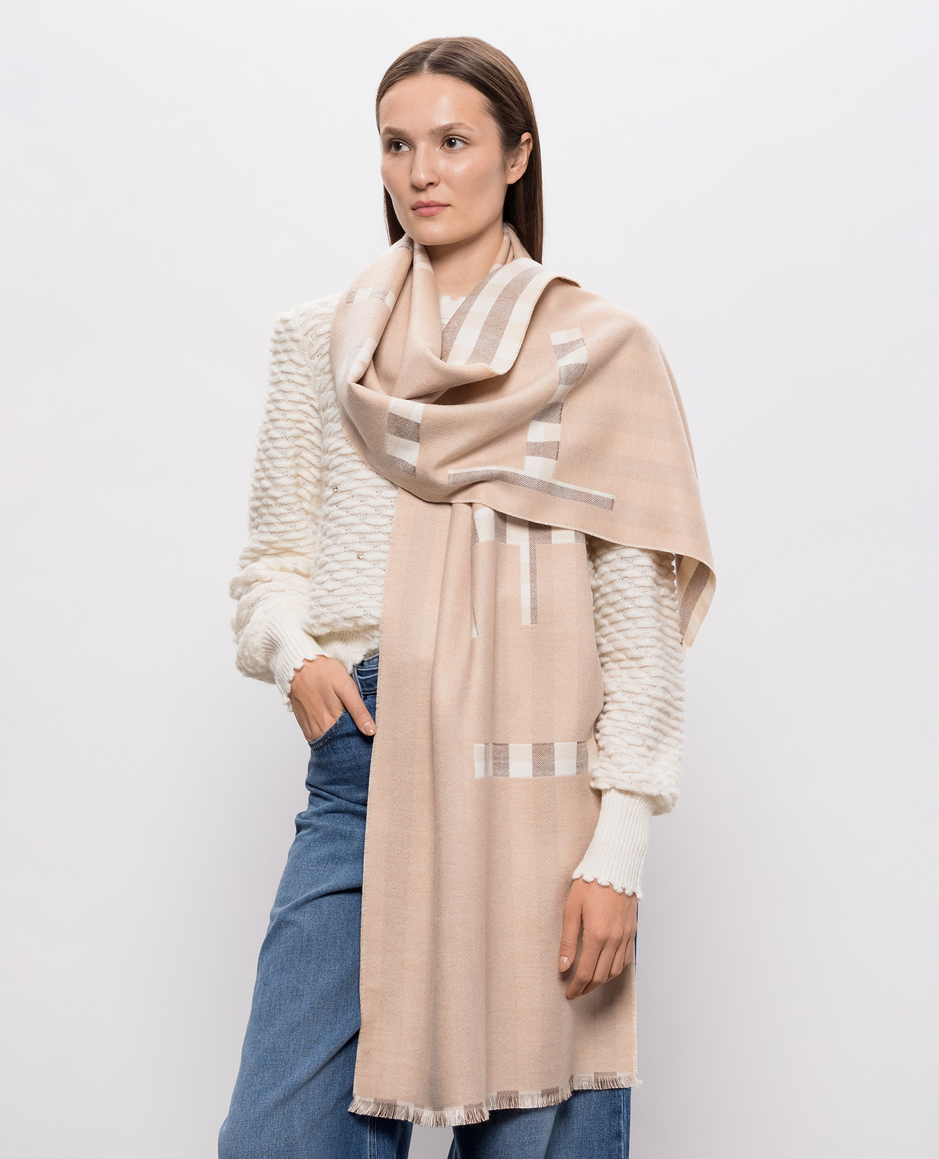 Beige striped scarf Twinset 2