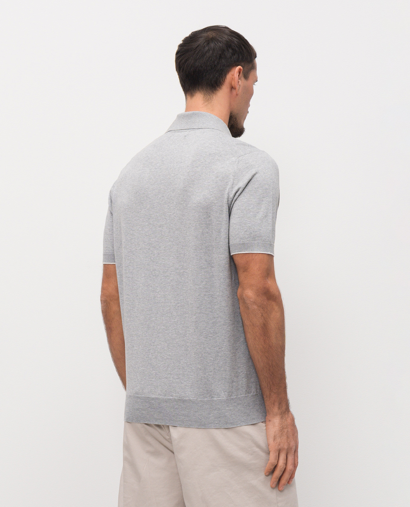 Grey marl polo with embroidered emblem Brunello Cucinelli 4