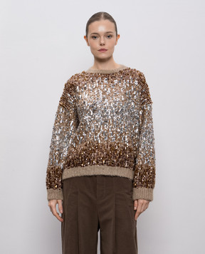 Brunello Cucinelli Beige sweater with sequined wool M1U375900