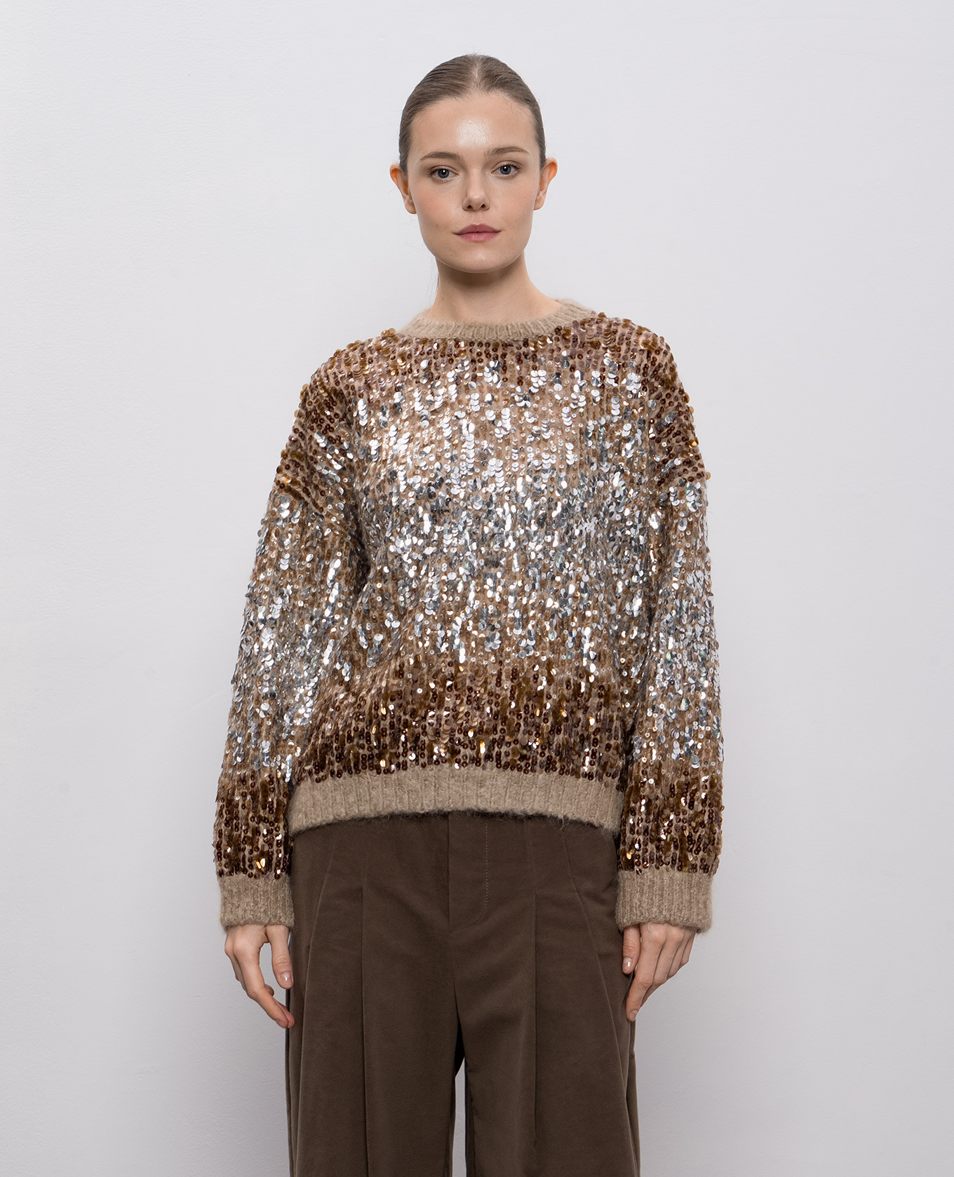 

Beige sweater with sequined wool Brunello Cucinelli