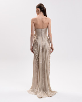Iris Serban Adelaine gold dress with floral applique ADELAINE