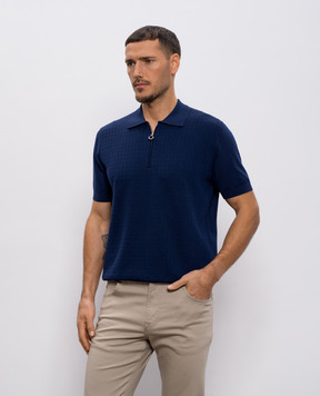 Stefano Ricci Blue polo shirt made of wool, cashmere and silk in a pattern W505507P31W26150