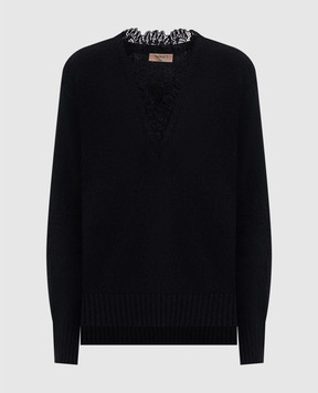 Twinset Black angora wool pullover with lace 252TT3380