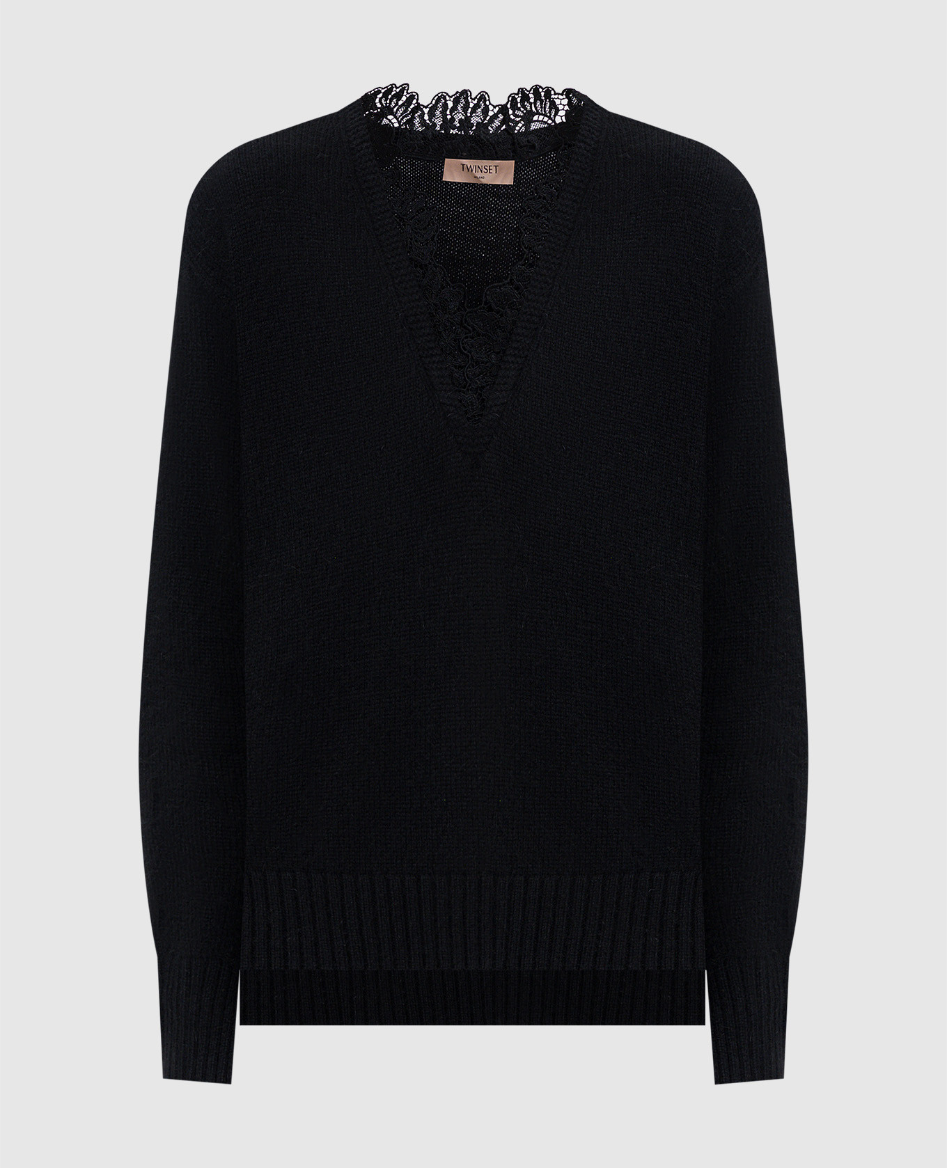 

Black angora wool pullover with lace Twinset