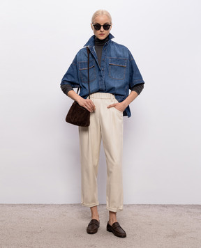 Brunello Cucinelli Blue denim shirt with monil chain MH192RB506