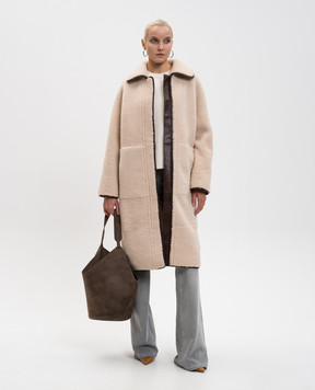 Babe Pay Pls Beige sheepskin coat with contrasting trim 2541CURLY