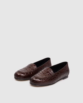 The Row Nancy brown leather loafers with crocodile embossed pattern F1913E79