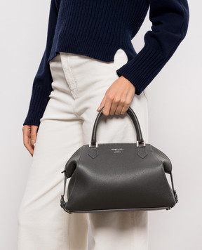Christian Villa Grey leather tote bag with logo embossing 06686