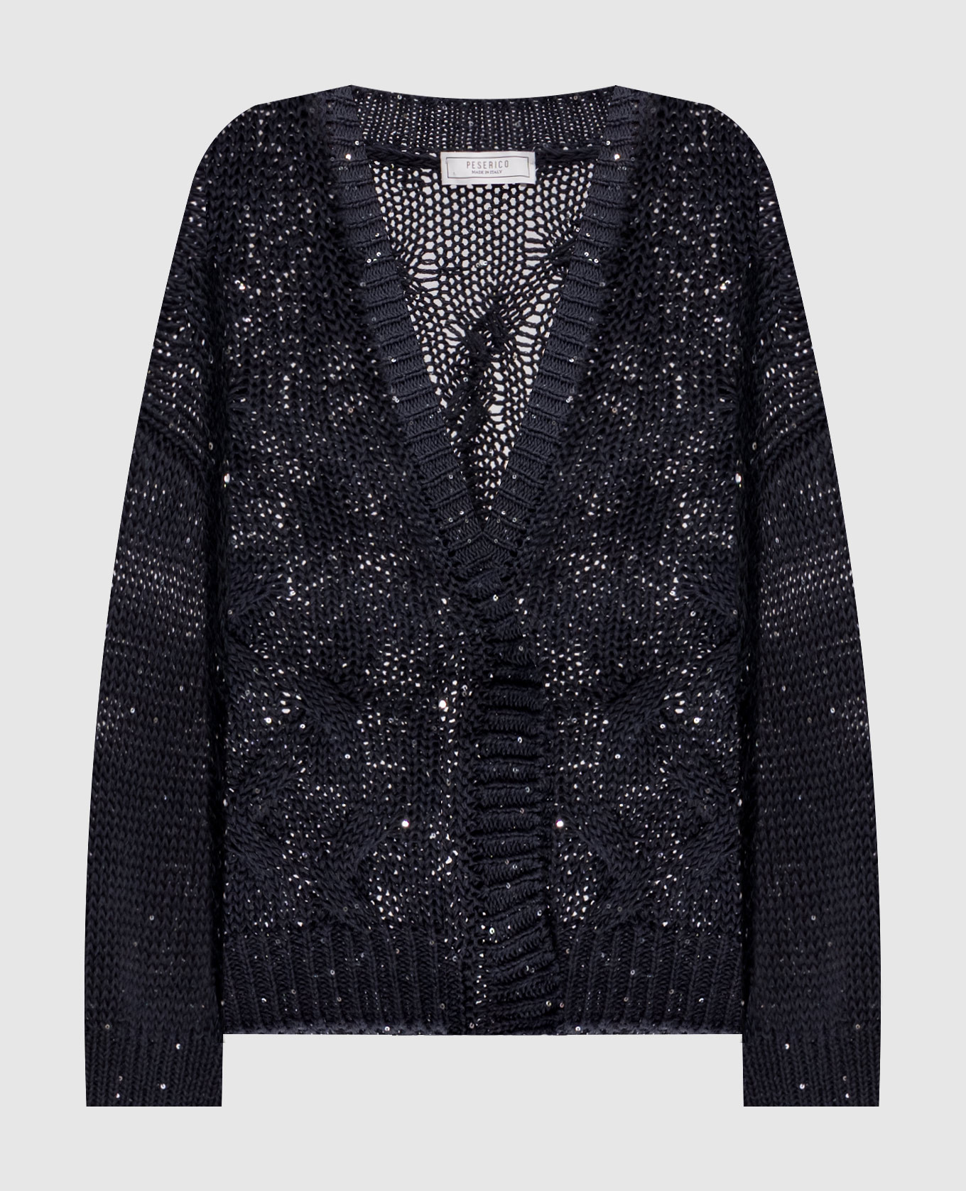 Navy blue cardigan with sequin pattern