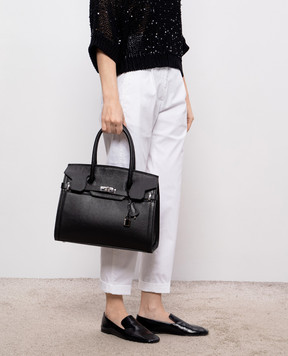 Gianni Notaro Black leather satchel bag with pendant 253DOLLARONIKEL