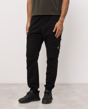 Stone Island Black cargo joggers with logo patch L2S153100033S0014