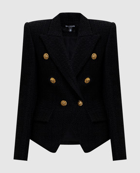 Balmain Black double-breasted tweed jacket GF1SI505XL81