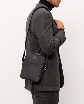 Enrico Mandelli Blue leather bag with textured logo 0FRONT7213