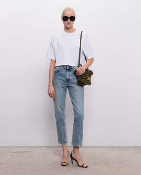 Balmain White cropped T-shirt with embroidered logo GF0EE145BD10