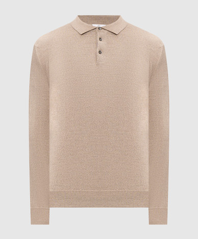 Polo beige in lana merino