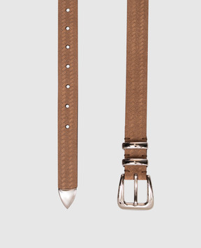 Brunello Cucinelli Brown suede belt with brand embossing MAUAS253P