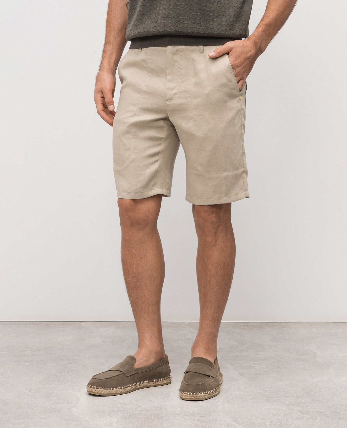 Beige linen and silk shorts with logo patch Stefano Ricci 3