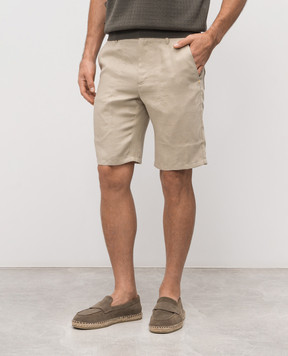 Stefano Ricci Beige linen and silk shorts with logo patch M8T6100060TXFIL