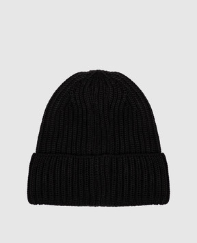 C.P. Company Black wool hat with logo patch MAC739A005509A