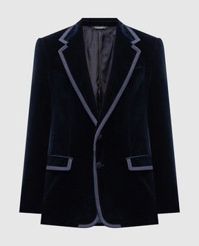 Dolce&Gabbana Sicilia blue velvet tuxedo jacket G2VP0TGK446