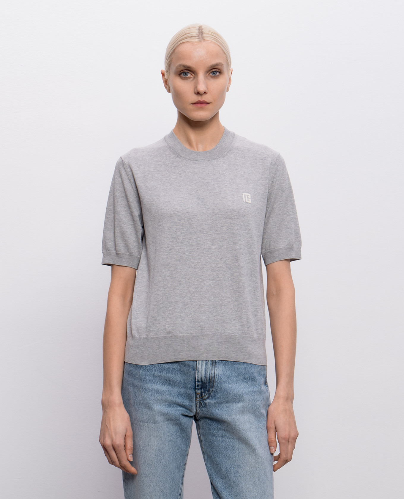 

Gray silk t-shirt Balmain, Grey
