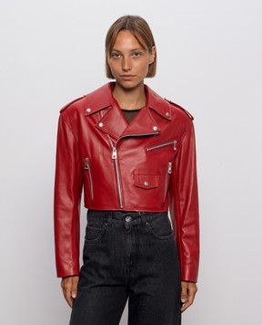 Babe Pay Pls Red cropped leather jacket with accent shoulders 2209ЗМNATUREL