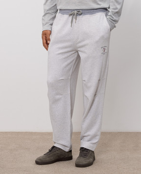 Brunello Cucinelli Grey melange sweatpants with embroidery MM8263388G