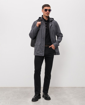 Stefano Ricci Black long-sleeved polo with silk K616440P34F26109