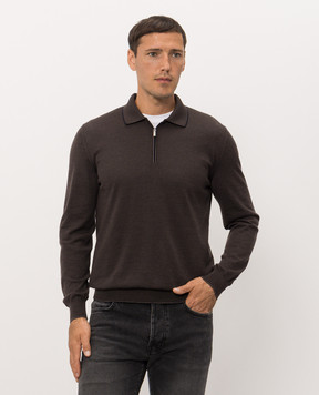 Bertolo Cashmere Brown wool and silk zip-up polo shirt 902636002587