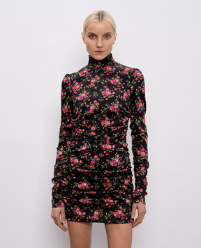 Dolce&Gabbana Black silk mini dress with printed drape F60G2TFSA8G