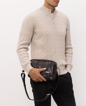 Orciani Brown leather bag with textured logo P00759LGN
