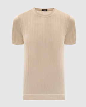 Kiton Beige silk t-shirts with a pattern D61785K0920H